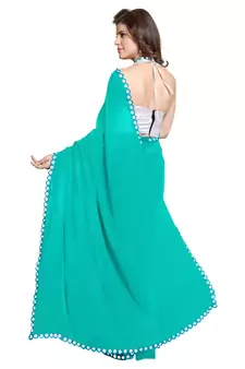 Turquoise plain faux georgette saree with blouse