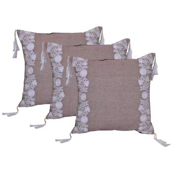 Reme Embroidered Beige Cotton Square Decorative Cushion Cover 1