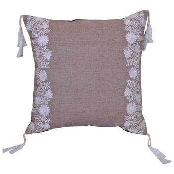 Reme Embroidered Beige Cotton Square Decorative Cushion Cover 2