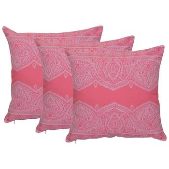 Reme Embroidered Peach Cotton Square Decorative Cushion Cover 1