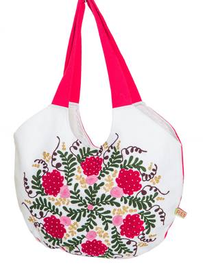 Reme Women Embroidered White And Red Tote Handbag 1