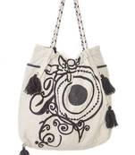 Reme Embroidered White And Brown Handbag For Women