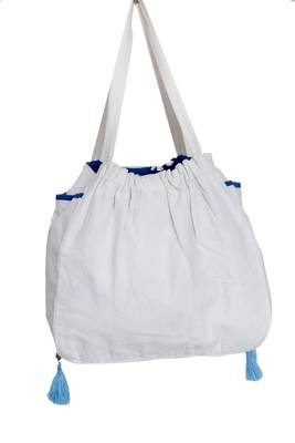 Reme Cotton Embroidered White And Blue Ethnic Handbag For Women 2