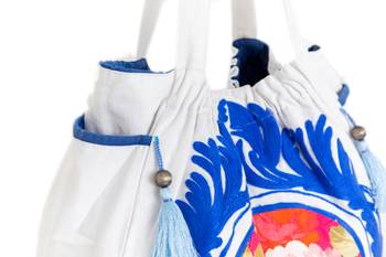 Reme Cotton Embroidered White And Blue Ethnic Handbag For Women 3
