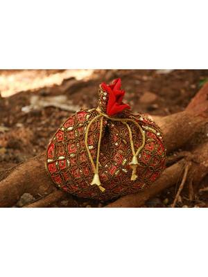 Red Coloured Sequin Worked Designer Potli Bag 1