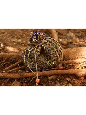 Blue Coloured Sequin Worked Designer Potli Bag 1