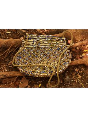 Blue Coloured Sequin Worked Designer Potli Bag 2