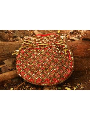 Orange Coloured Sequin Worked Designer Potli Bag 2