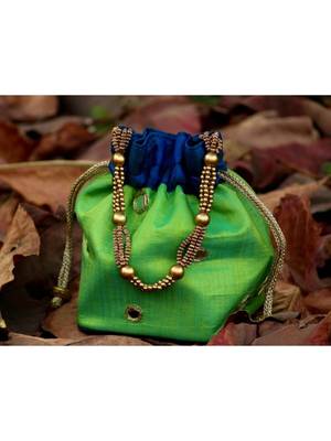 bagzVela Bluish Green Toned Real Mirror Work Silk Potli 1