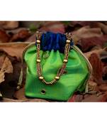 bagzVela Bluish Green Toned Real Mirror Work Silk Potli