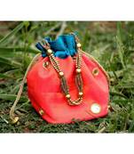 bagzVela Silver Pink Toned Real Mirror Work Silk Potli