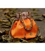 bagzVela Golden Orange Toned Real Mirror Work Silk Potli