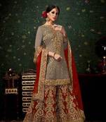 Grey  embroidered banarasi kameez with palazzo