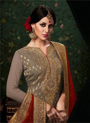 Grey  embroidered banarasi kameez with palazzo 2