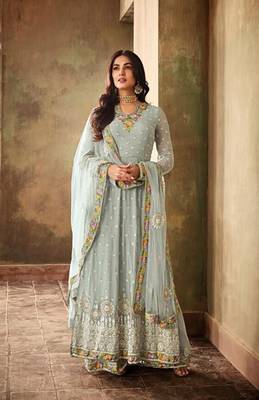 Light-blue embroidered georgette salwar 1