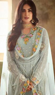 Light-blue embroidered georgette salwar 2