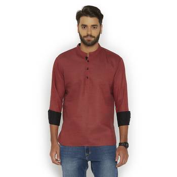 Maroon plain cotton men-kurtas 1