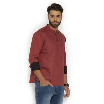 Maroon plain cotton men-kurtas 3