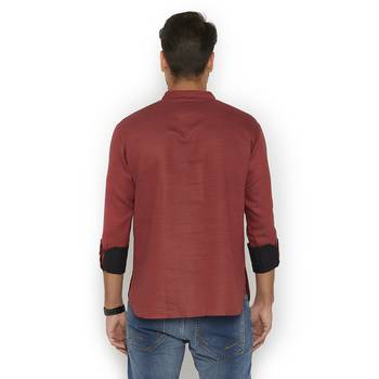 Maroon plain cotton men-kurtas 4
