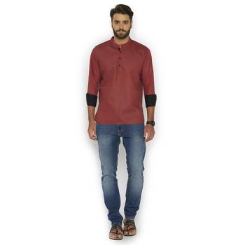 Maroon plain cotton men-kurtas 5