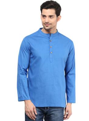 Blue plain cotton men-kurtas 1