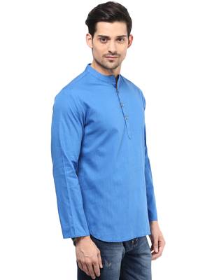 Blue plain cotton men-kurtas 3