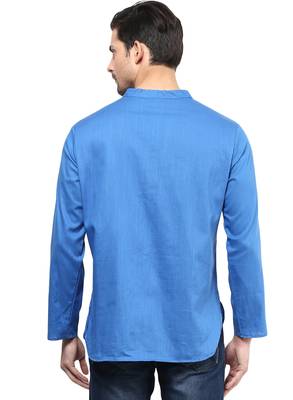 Blue plain cotton men-kurtas 4