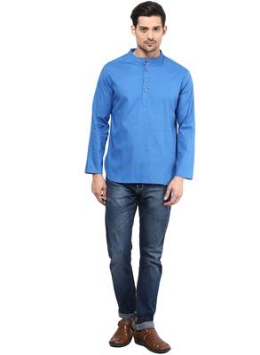 Blue plain cotton men-kurtas 5