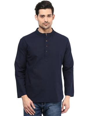 Blue plain cotton men-kurtas 1