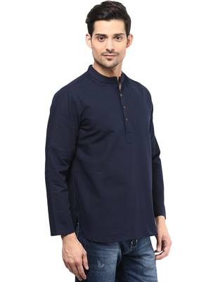 Blue plain cotton men-kurtas 3