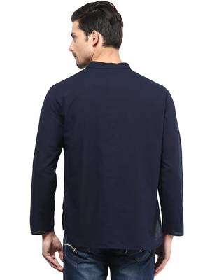Blue plain cotton men-kurtas 4