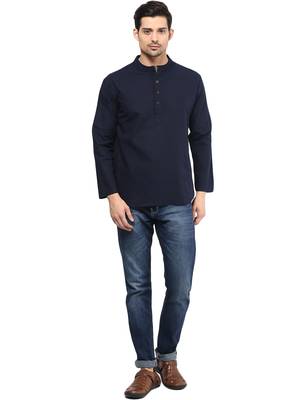 Blue plain cotton men-kurtas 5