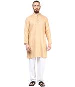 Beige plain silk men-kurtas