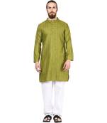 Green plain silk men-kurtas