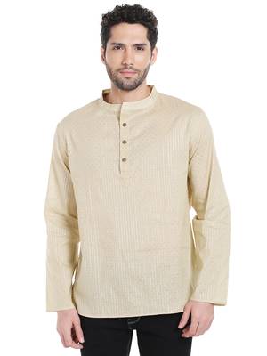 Beige plain blended cotton men-kurtas 1
