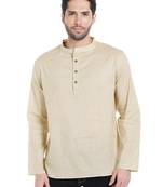 Beige plain blended cotton men-kurtas