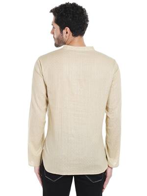Beige plain blended cotton men-kurtas 3
