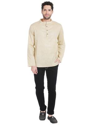 Beige plain blended cotton men-kurtas 4