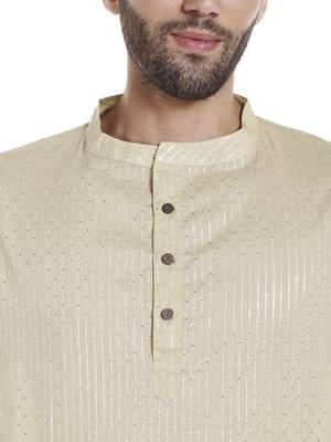 Beige plain blended cotton men-kurtas 5