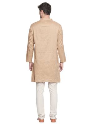 Beige plain cotton silk men-kurtas 3