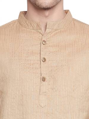 Beige plain cotton silk men-kurtas 4