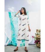 white printed cotton stitched kurti sets
