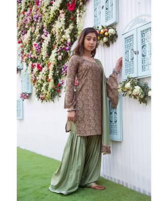 brown printed cotton stitched kurti sets 1