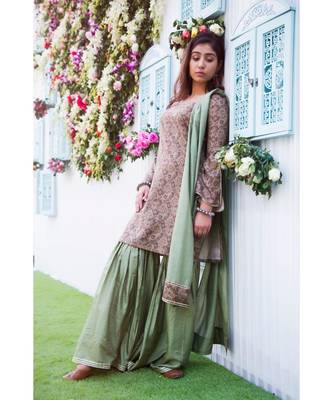 brown printed cotton stitched kurti sets 3
