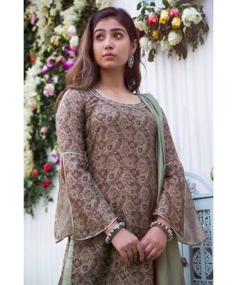 brown printed cotton stitched kurti sets 4