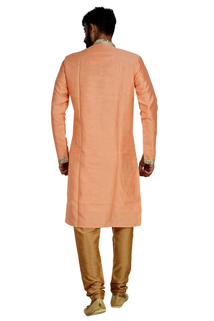 Peach Stylish Pintex Silk Kurta Set