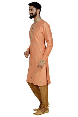 Peach Stylish Pintex Silk Kurta Set 3