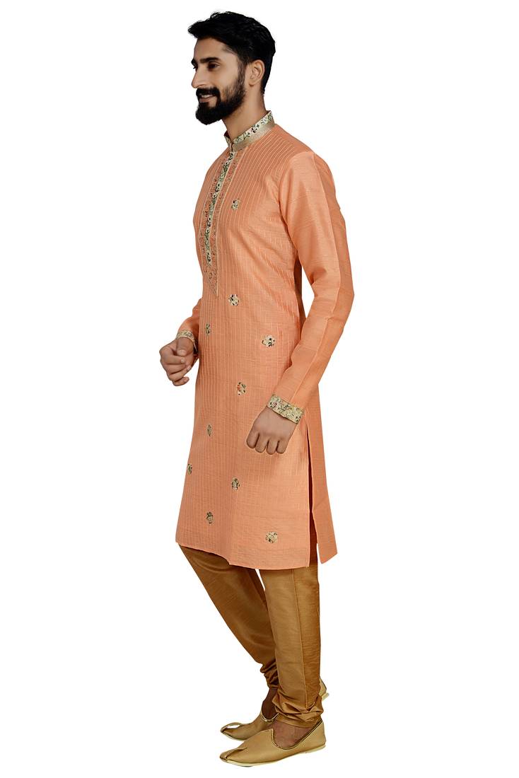 Peach Stylish Pintex Silk Kurta Set