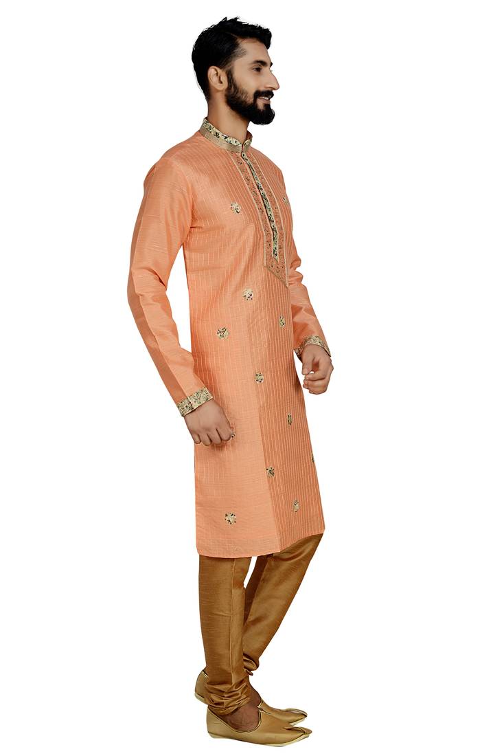 Peach Stylish Pintex Silk Kurta Set