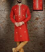 Red Stylish Pintex Silk Kurta Set